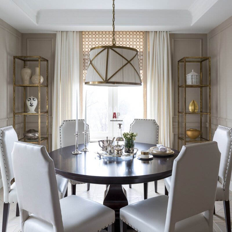 Curtains in the kitchen-living room interior