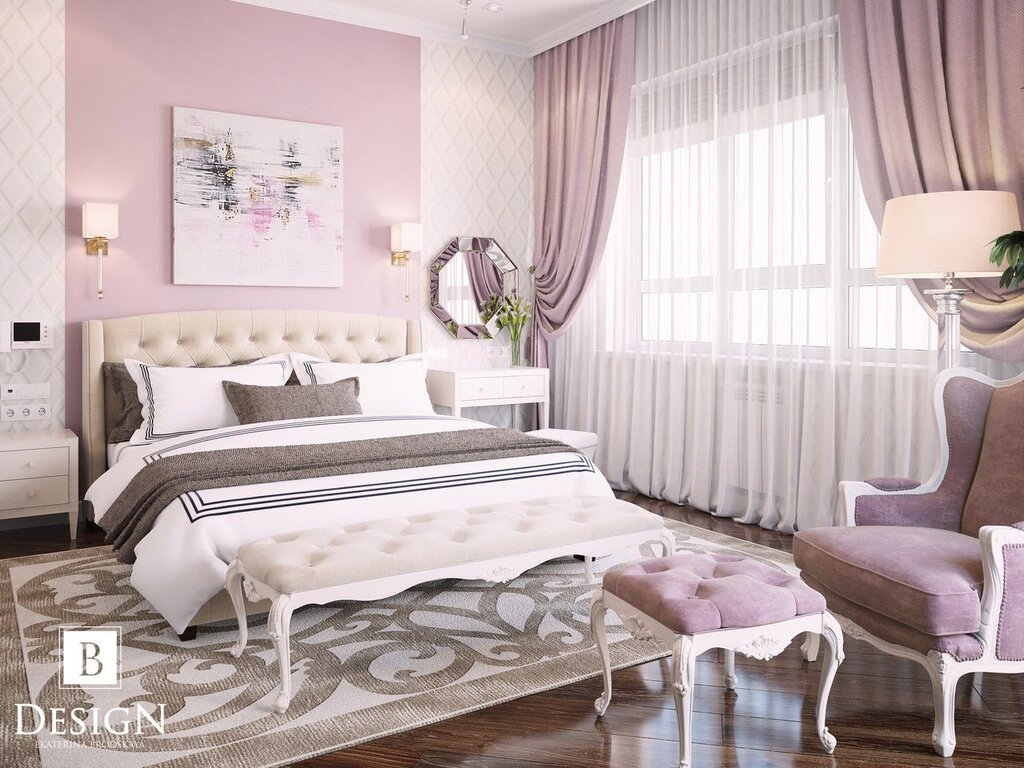 Powder-colored curtains for the bedroom