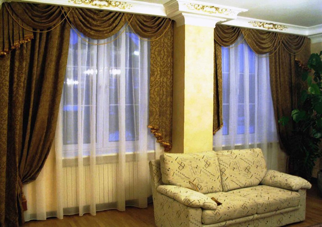 Curtains for the living room with two windows 48 фото