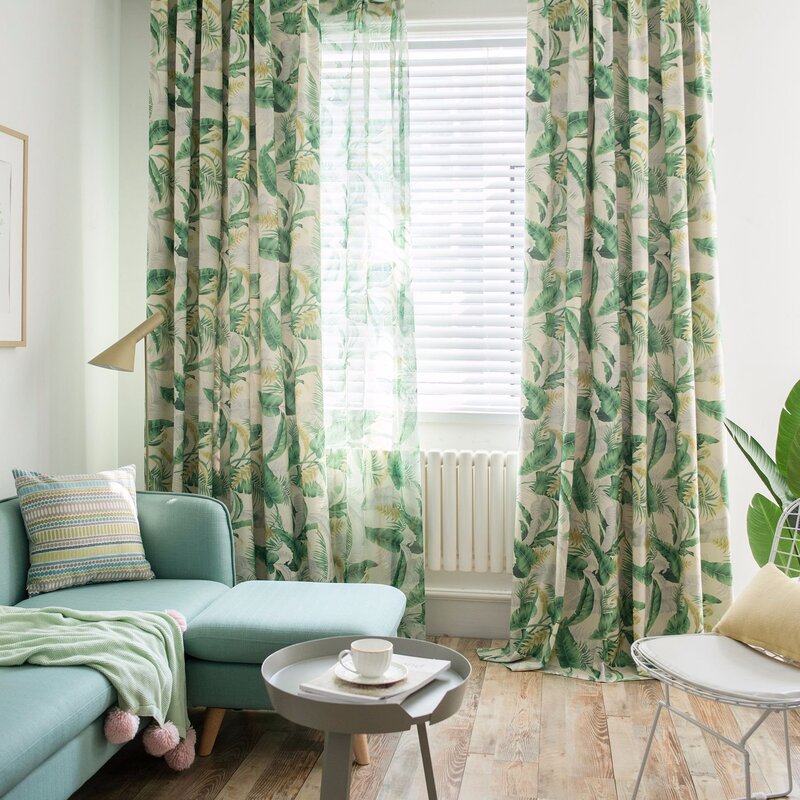 Green curtains with beige