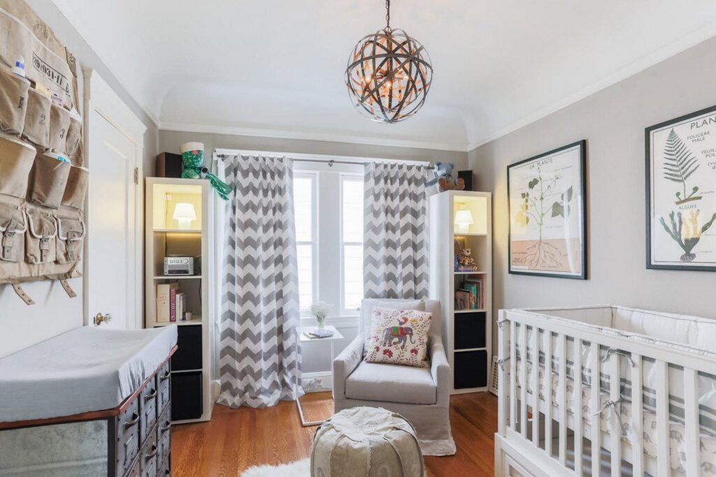 Zigzag curtains in the living room interior