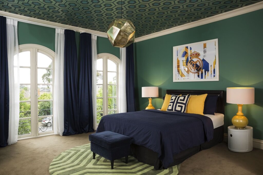 Blue-green bedroom