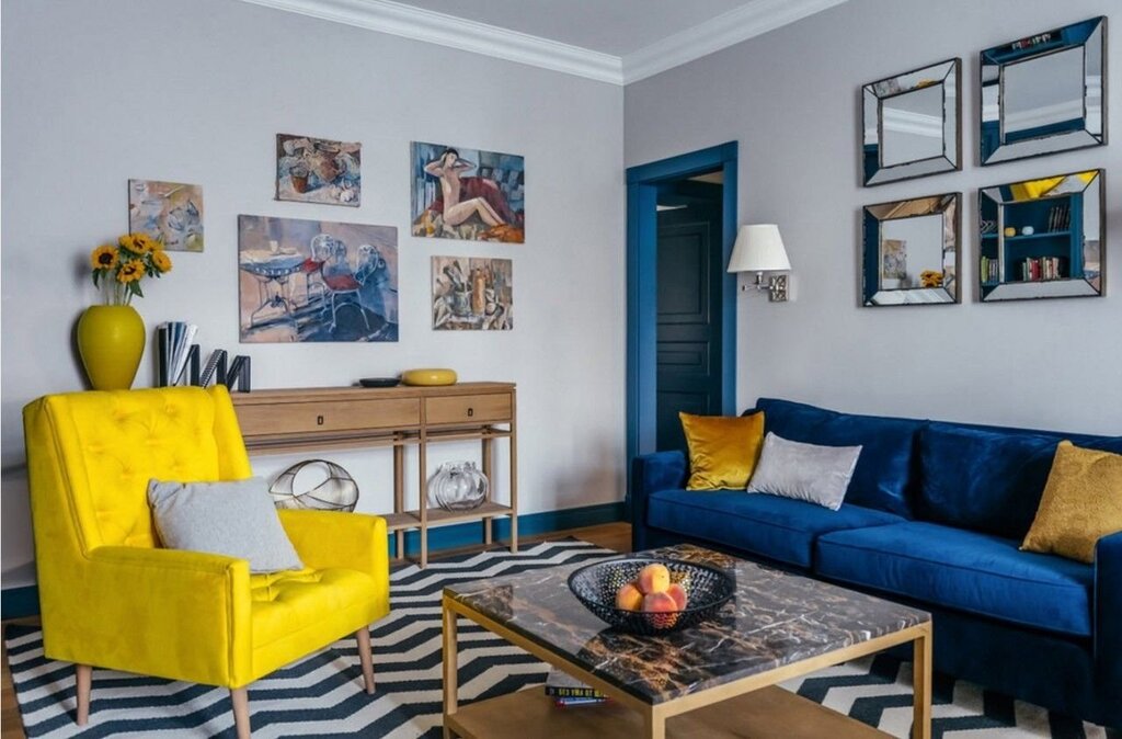 Blue and yellow interior