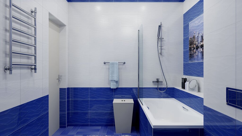 Blue floor in the bathroom