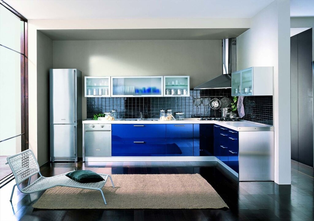 Blue glossy kitchen 22 фото