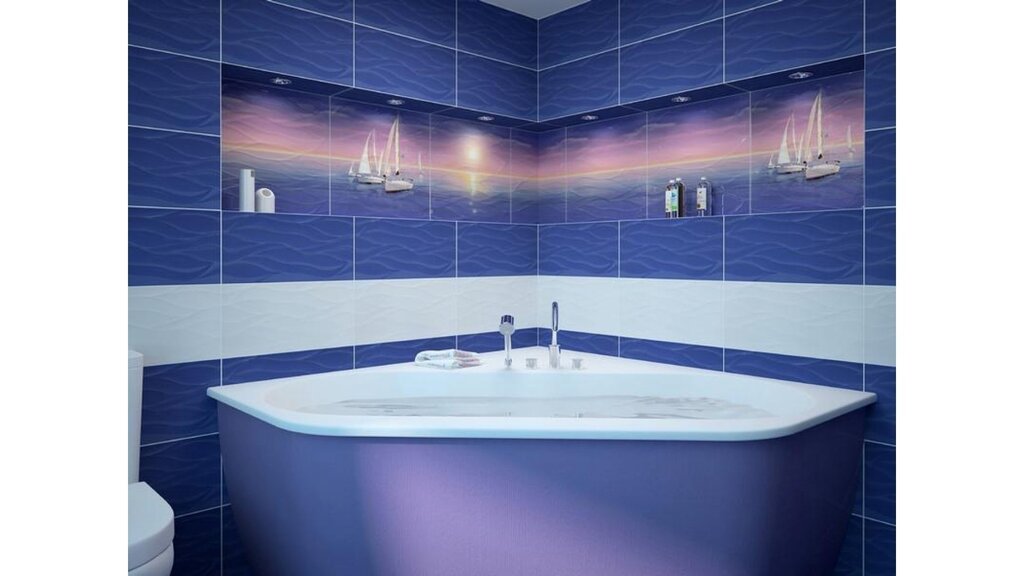 Blue ceramic tile for the bathroom