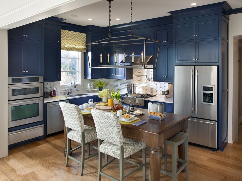 Blue kitchen living room