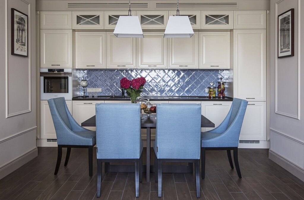 Blue neoclassical kitchen