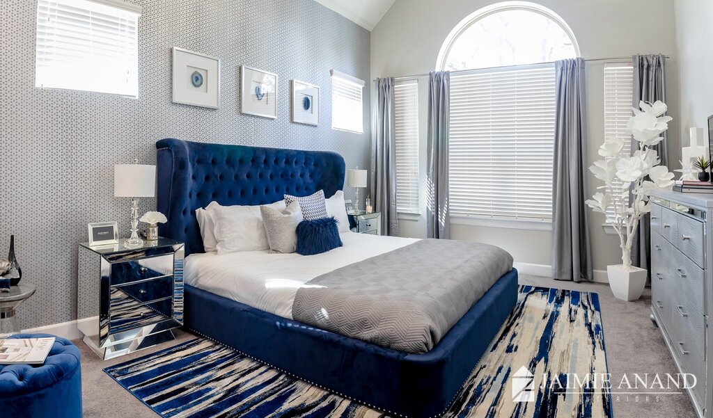 Blue furniture in the bedroom interior