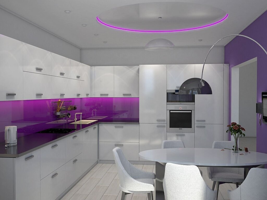 Lilac kitchen in the interior