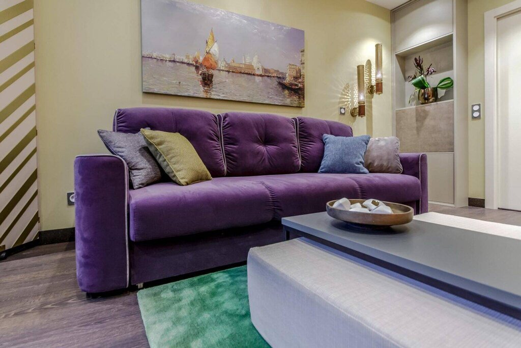 Lilac sofa in the interior