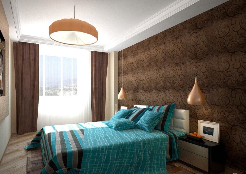 The combination of turquoise and brown in the interior