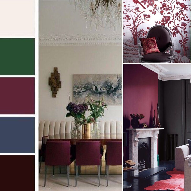 The combination of burgundy and green in the interior