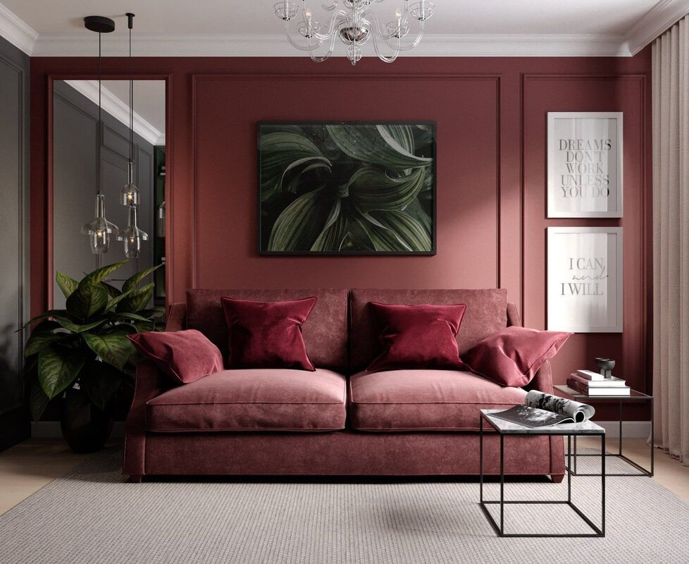 The combination of burgundy color in the interior