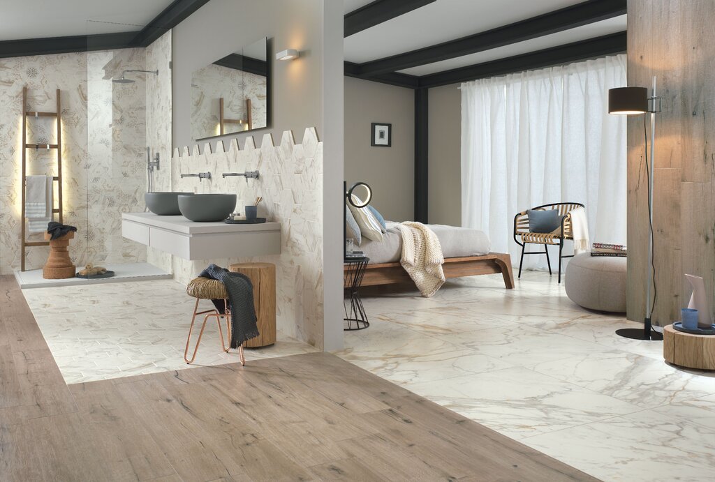 Combination of porcelain stoneware and laminate