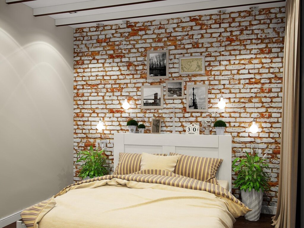 Combination of wallpaper with a brick wall