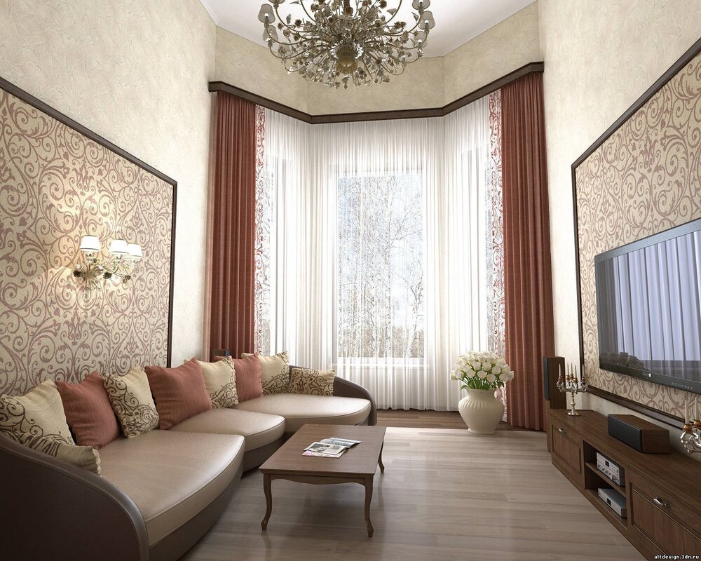 Combination of wallpaper in the living room interior