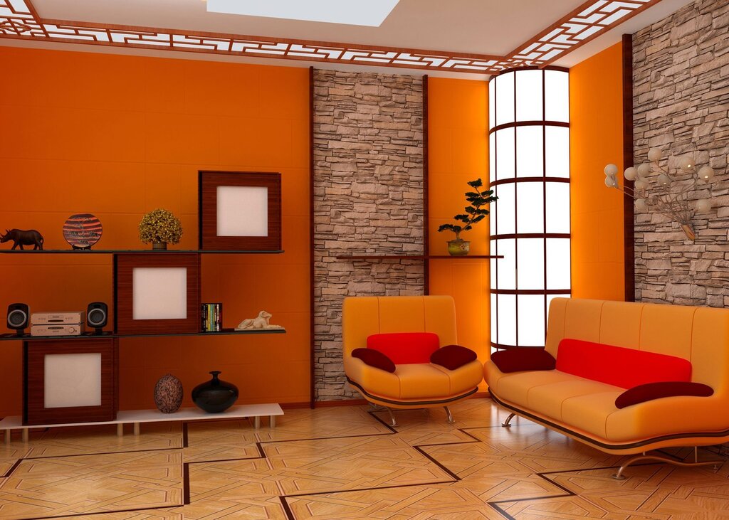 Combination of orange color in the interior