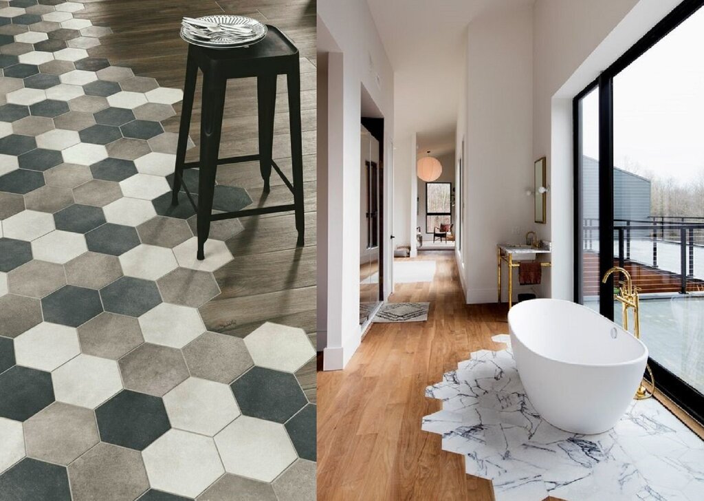 The combination of tile and parquet 13 фото