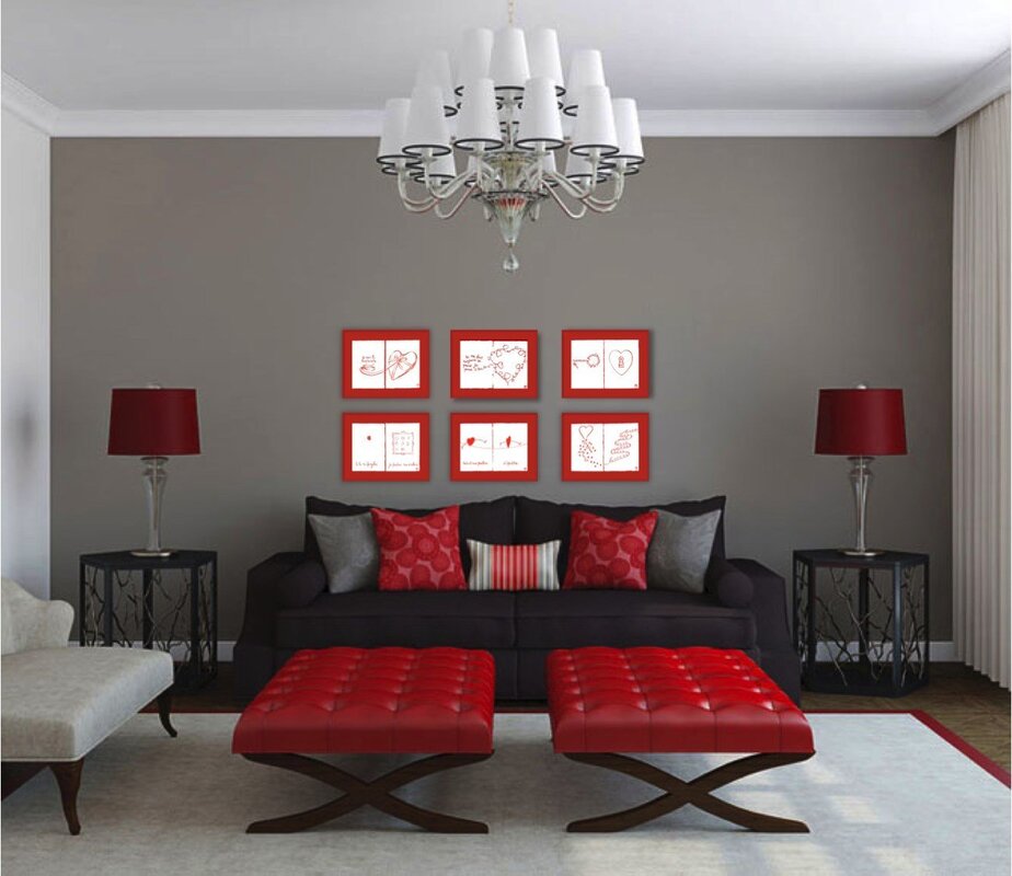 The combination of gray and red in the interior 38 фото