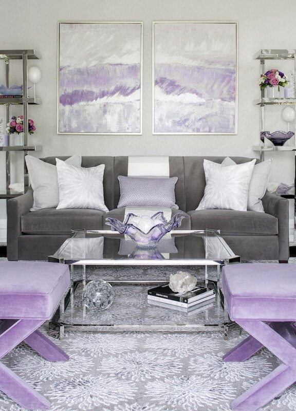 The combination of gray and lilac in the interior