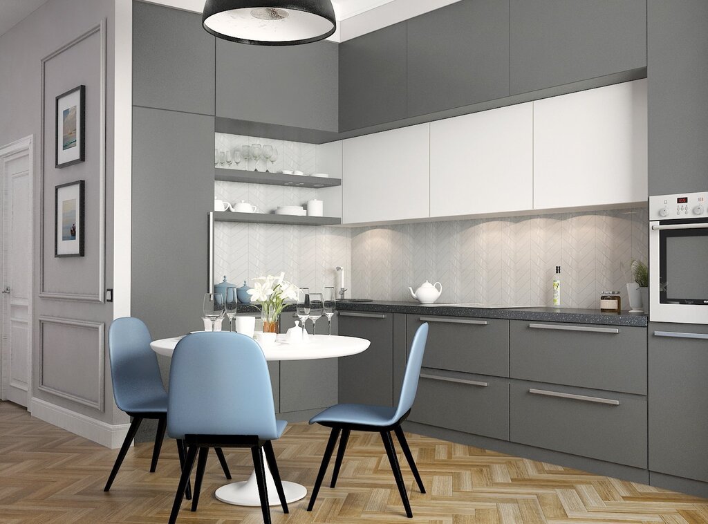 Combination of gray color in the kitchen interior