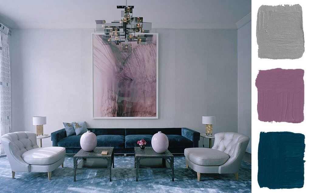 The combination of blue and pink in the interior