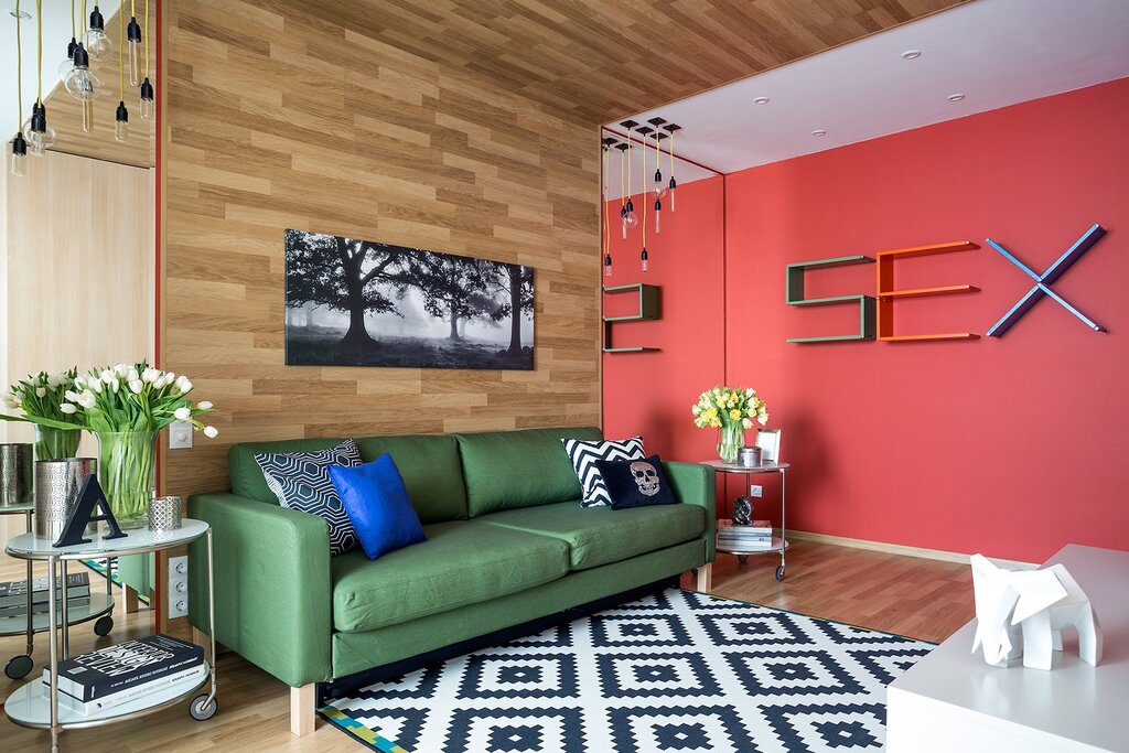 The combination of colors with wood in the interior 28 фото