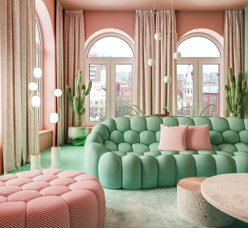 Combination of colors with pink in the interior