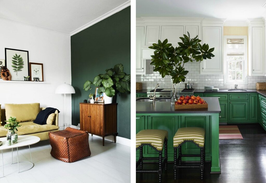 Combination of green shades in the interior