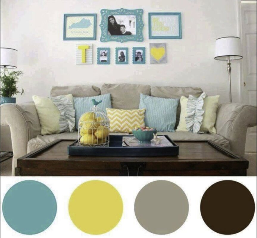 The combination of yellow and turquoise in the interior