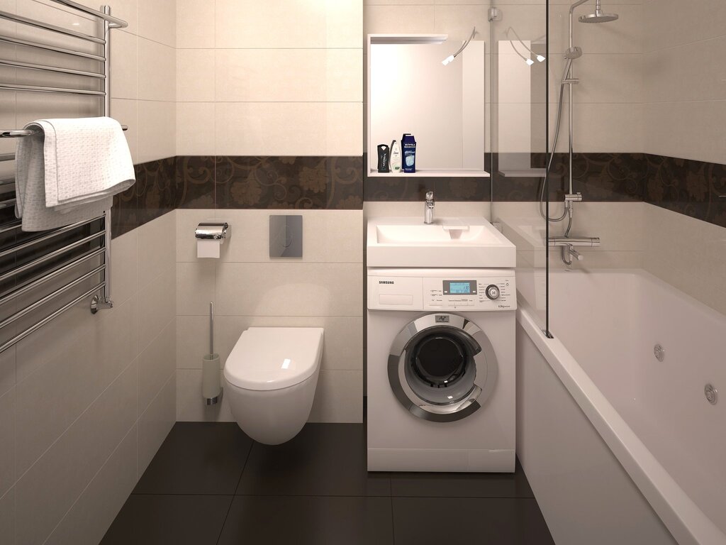 Combined bathroom with a washing machine