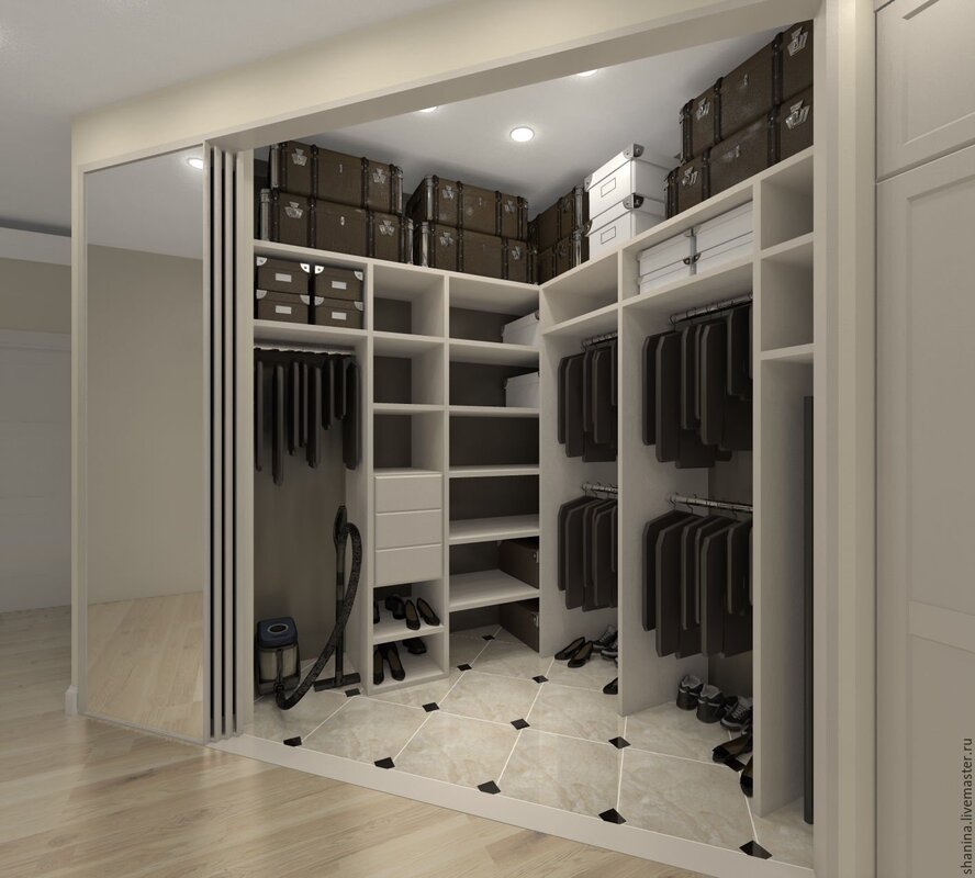 Modern walk-in closet in the hallway