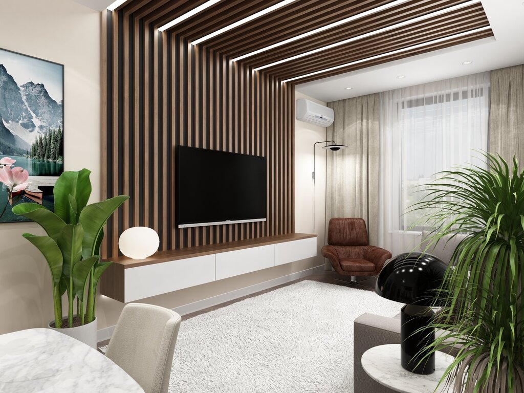 Modern living room with slats