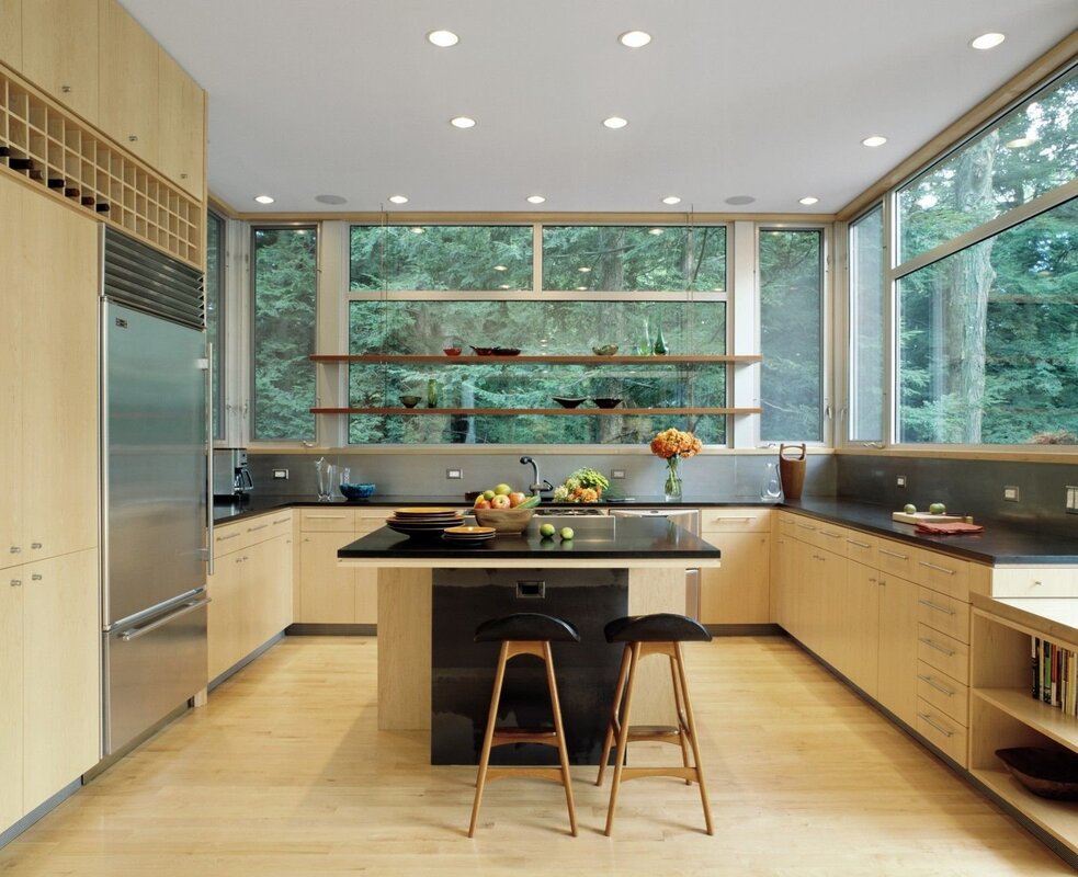 A modern kitchen with a window in a private house