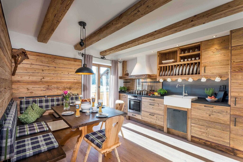 Modern kitchen in a wooden house