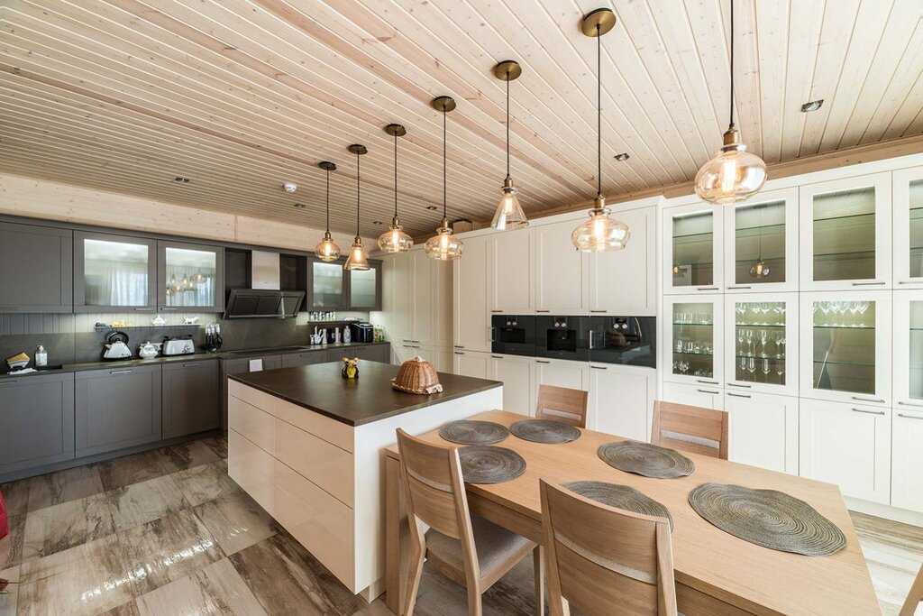 Modern kitchen in a log house 40 фото