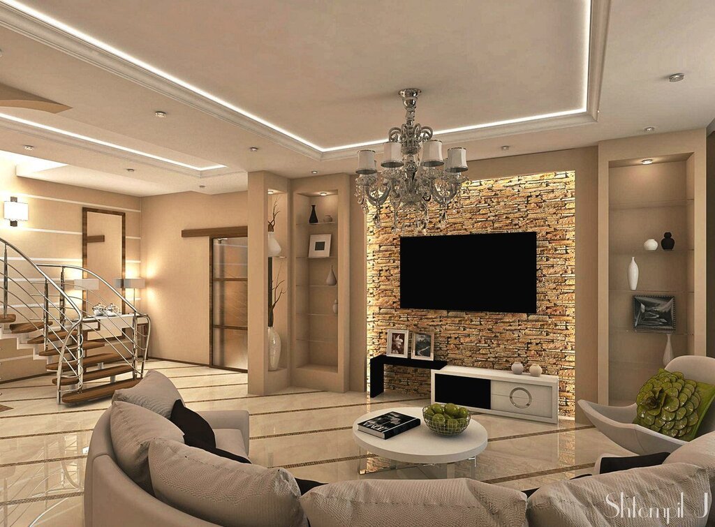 Modern wall finishes in the living room