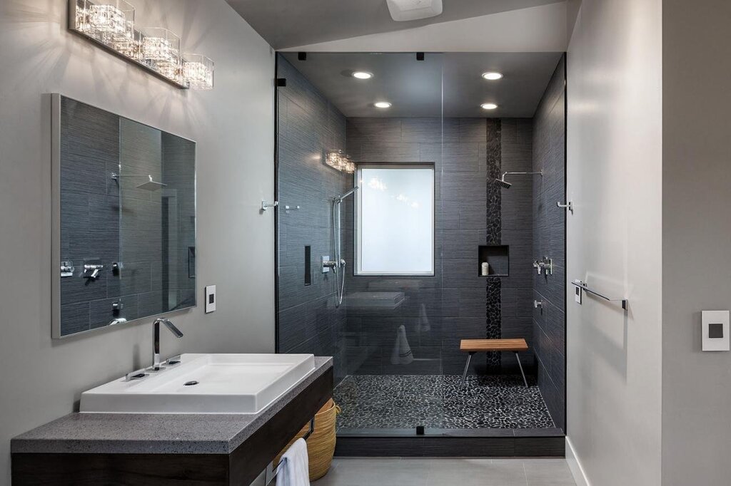 A modern bathroom with a shower cabin