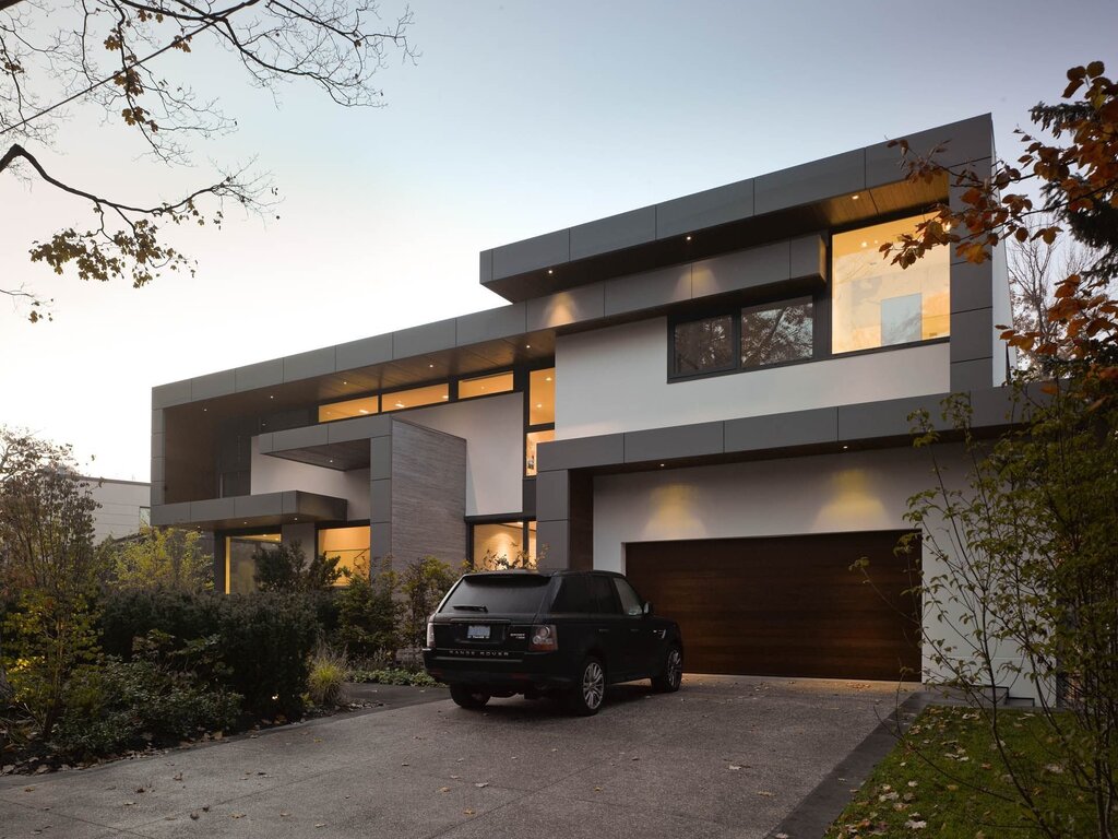 A modern house with a garage