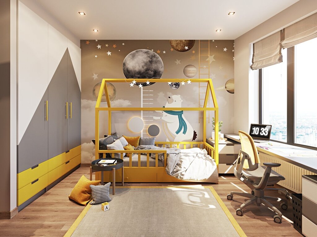 Modern interior of a children's room for a boy