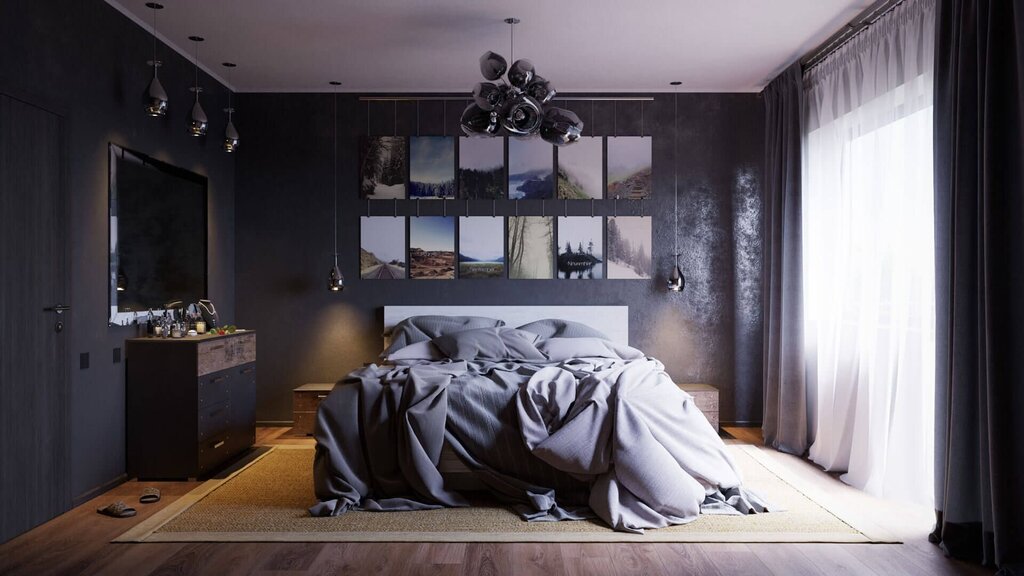 Bedroom with black furniture