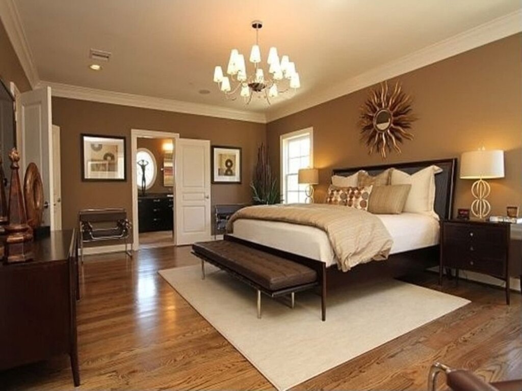 Bedroom with a brown sofa