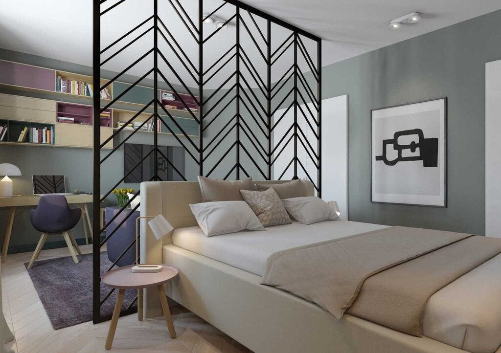 Bedroom with a decorative partition