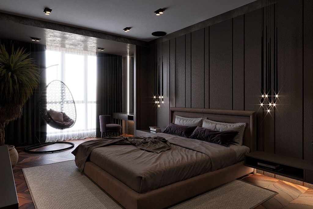 Bedroom with dark furniture