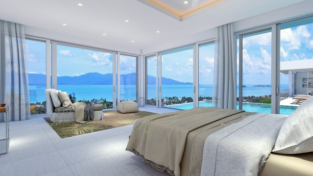 The bedroom with a sea view