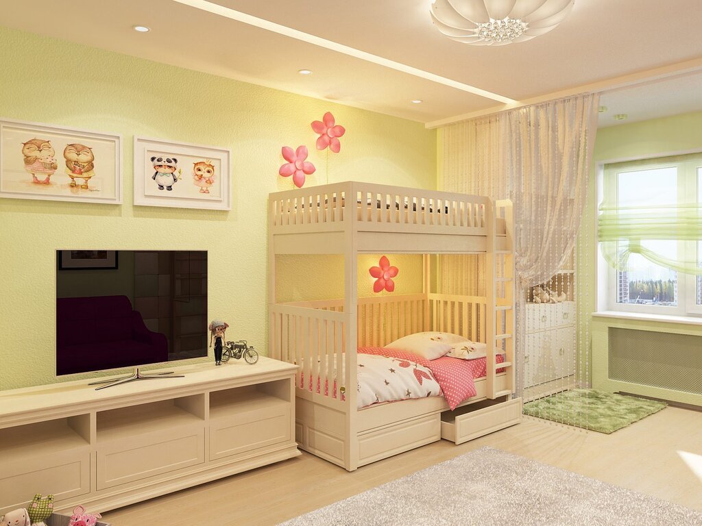 The bedroom is combined with the nursery 32 фото