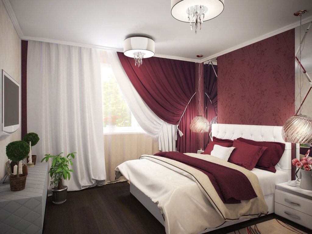 Bedroom in burgundy tones