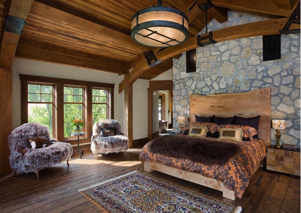 Bedroom in a wooden style