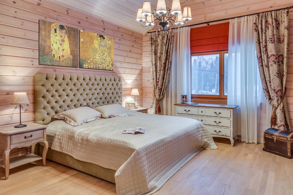 Bedroom in a log house